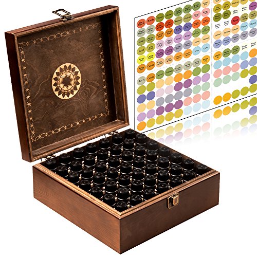 MP Beautiful Essential Oil Storage Box 49 Bottle - Holds 5-15ml & 10ml Roller Bottles - Free Roller Bottle Opener & 192 EO Labels - Wooden Oil Case Holder