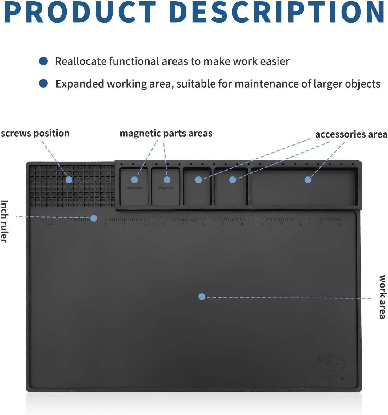 HTM-202 Black Silicone Soldering Mat Heat Resistant Large Magnetic Electronic Repair Work Mat,Expand Work Area for Soldering, Electronics, Computer Repair Etc