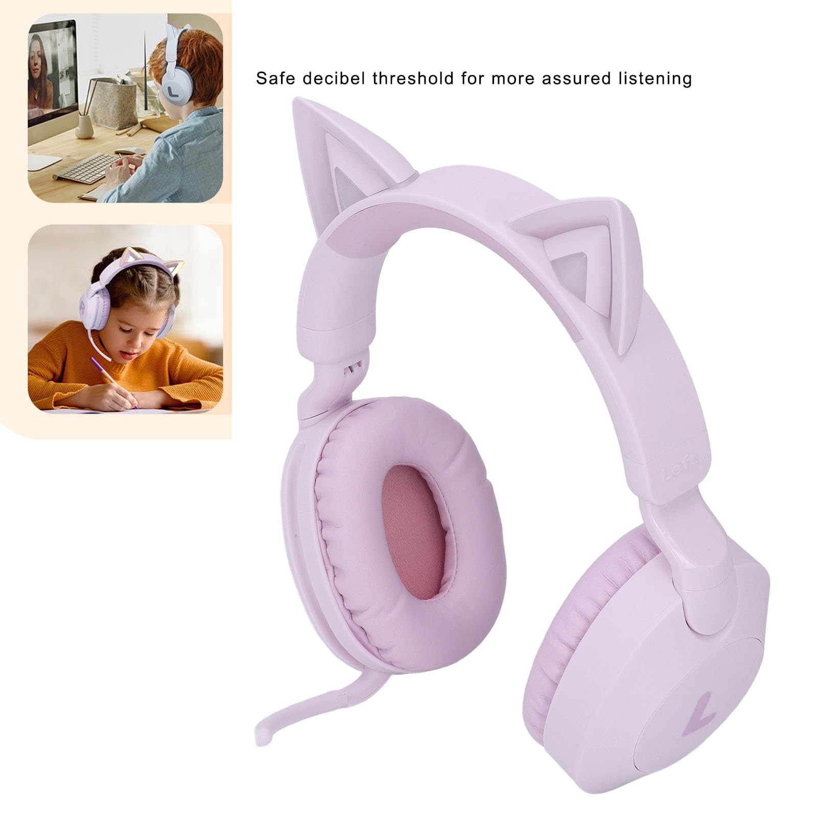 Cuffie Cat Ear con luci LED Wireless Bluetooth 5.4 e cablato 3.5mm AUX Cuffie da gioco pieghevoli con microfono e controllo volume per bambini Adolescenti Adulti (Viola)