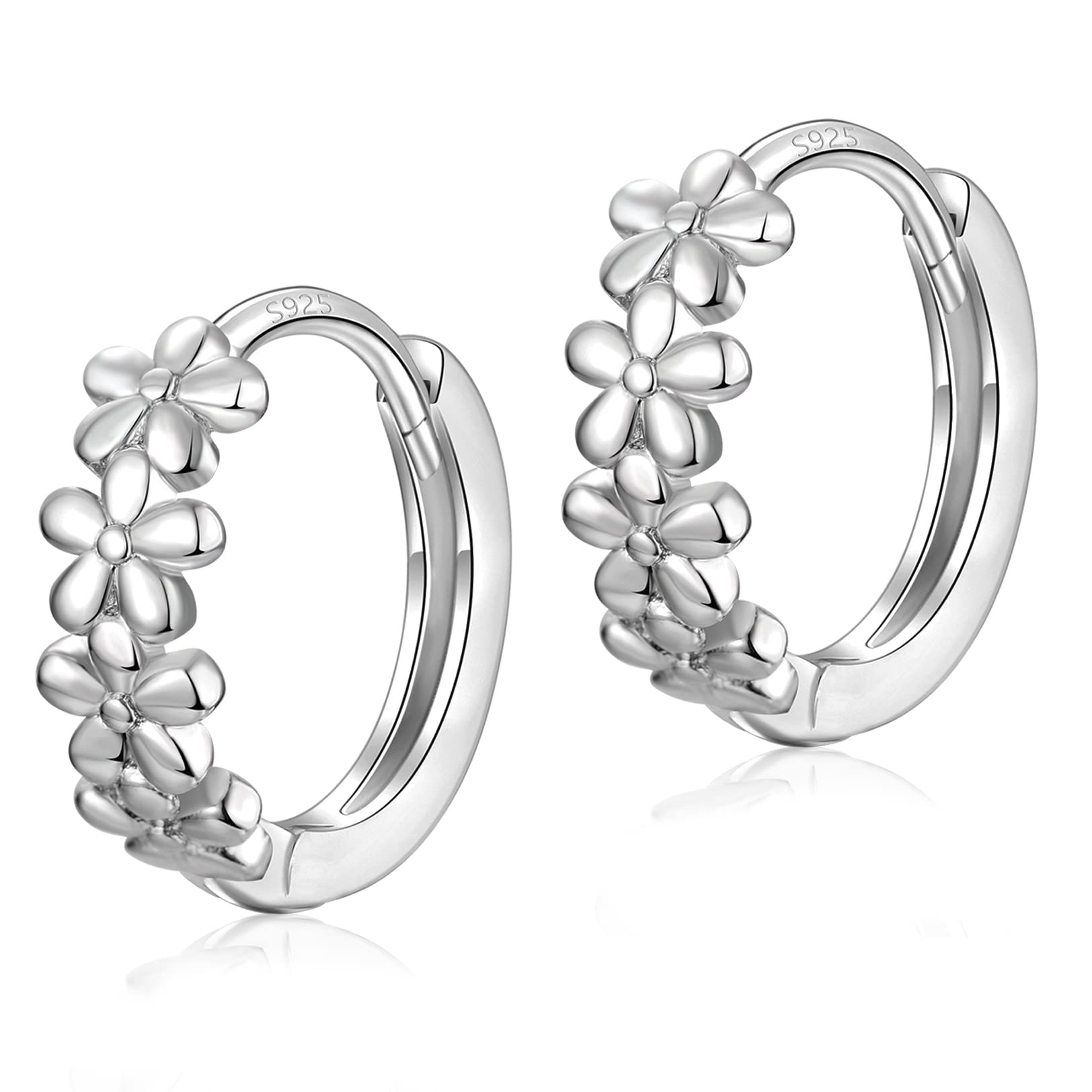 Small Hoop Earrings for Women |925 Sterling Silver Post 10mm Flower Cluster Huggie Hoop Earrings, Hypoallergenic Cartilage Piercing Hoops Jewelry