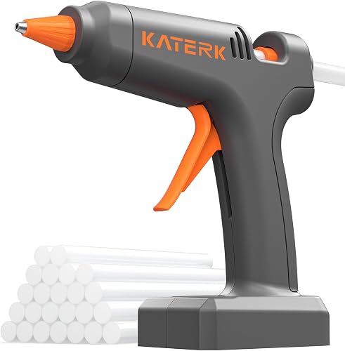 Katerk 12V Cordless Hot Glue Gun Kit with 24 Glue Sticks, 90s Fast Heating | Wireless Heavy Duty Glue Gun and Sticks Set (11×150mm), Rechargeable 2500mAh Battery, Drip-Free for Crafts DIY, Repair, Gift