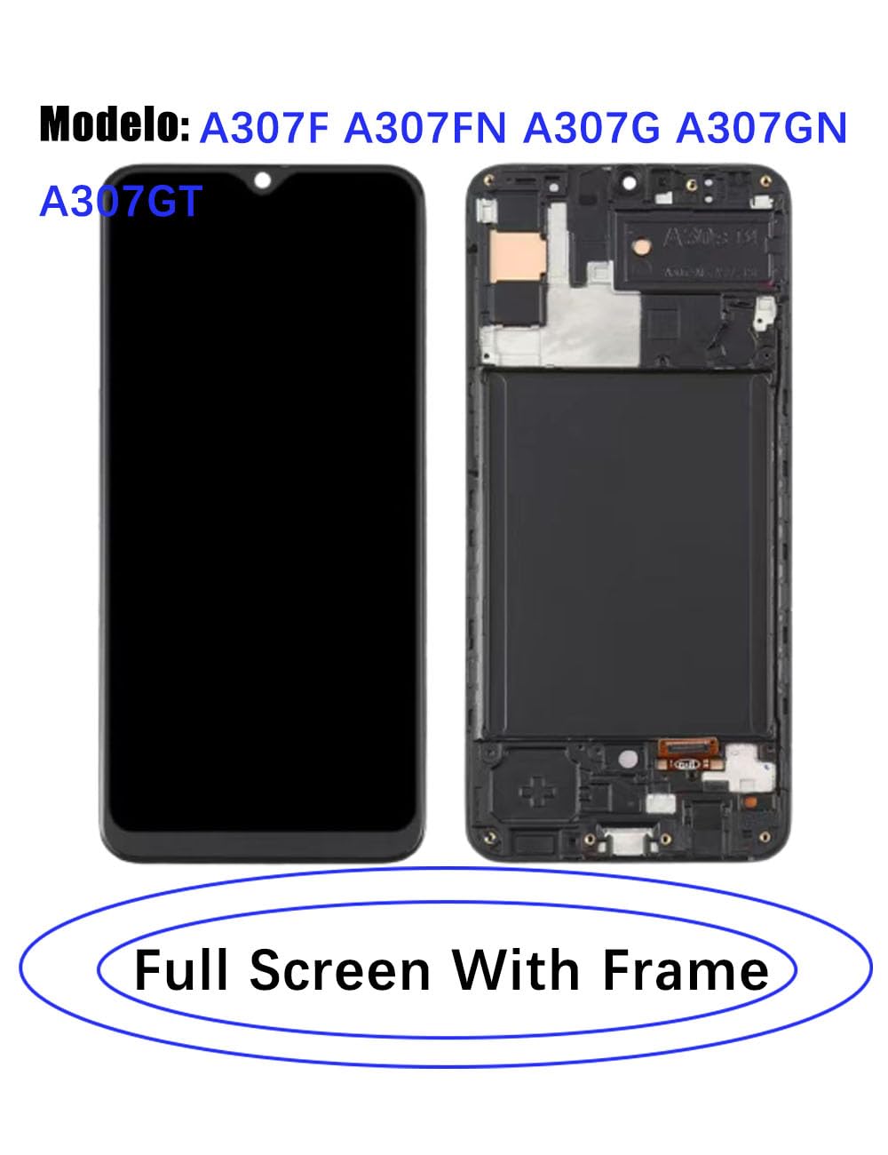Schermo LCD sostitutivo per Samsung Galaxy A30s, schermo TFT LCD, A307F A307FN A307G, schermo LCD Display Touch Digitizer Assembly Kit di riparazione (senza impronte digitali, nero con cornice)