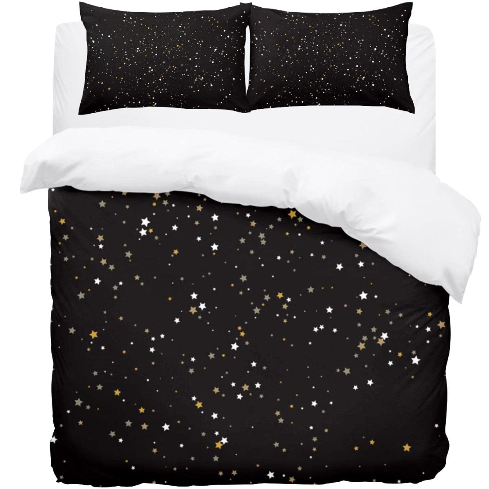Parure de lit housse de couette étoiles 2 taies d'oreiller lit double