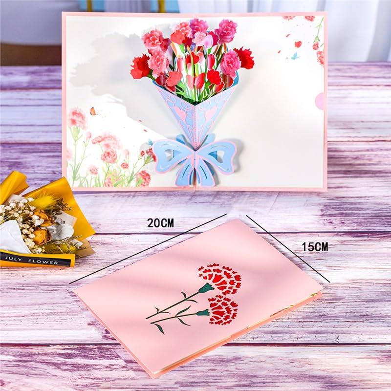 Glückwunschkarte Pop -UP A. Blumenstrauß der Nelken Blumen Karte Geburtstagsgeschenkkarten Mütter Thanksgiving Day-Gruß-Karte (10-Packung)