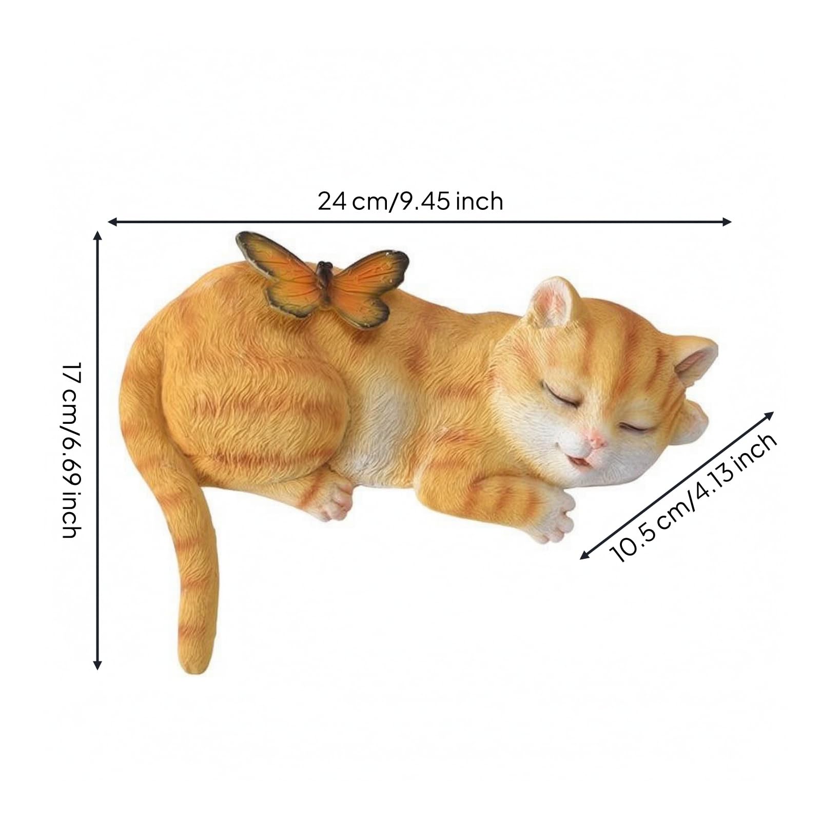 Niedlich Katzenstatue mit Schmetterling , Leuchtende Orangefarbene Katze