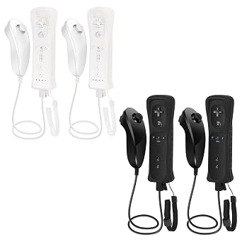 Remote Controller with Nunchunk for Wii and Wii U Games - 2 Pack Black and 2 Pack White