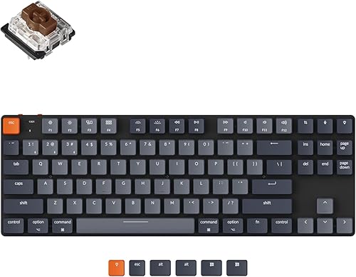 Keychron Teclado mecánico con cable Bluetooth inalámbrico y USB con diseño sin llave de 87 teclas con interruptor marrón Gateron de perfil bajo