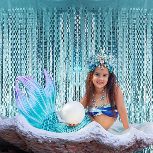 Image of GOER 1 Pack Metallic Tinsel Foil Fringe Curtains for Party Photo Backdrop Wedding Decoration Matte Light Blue