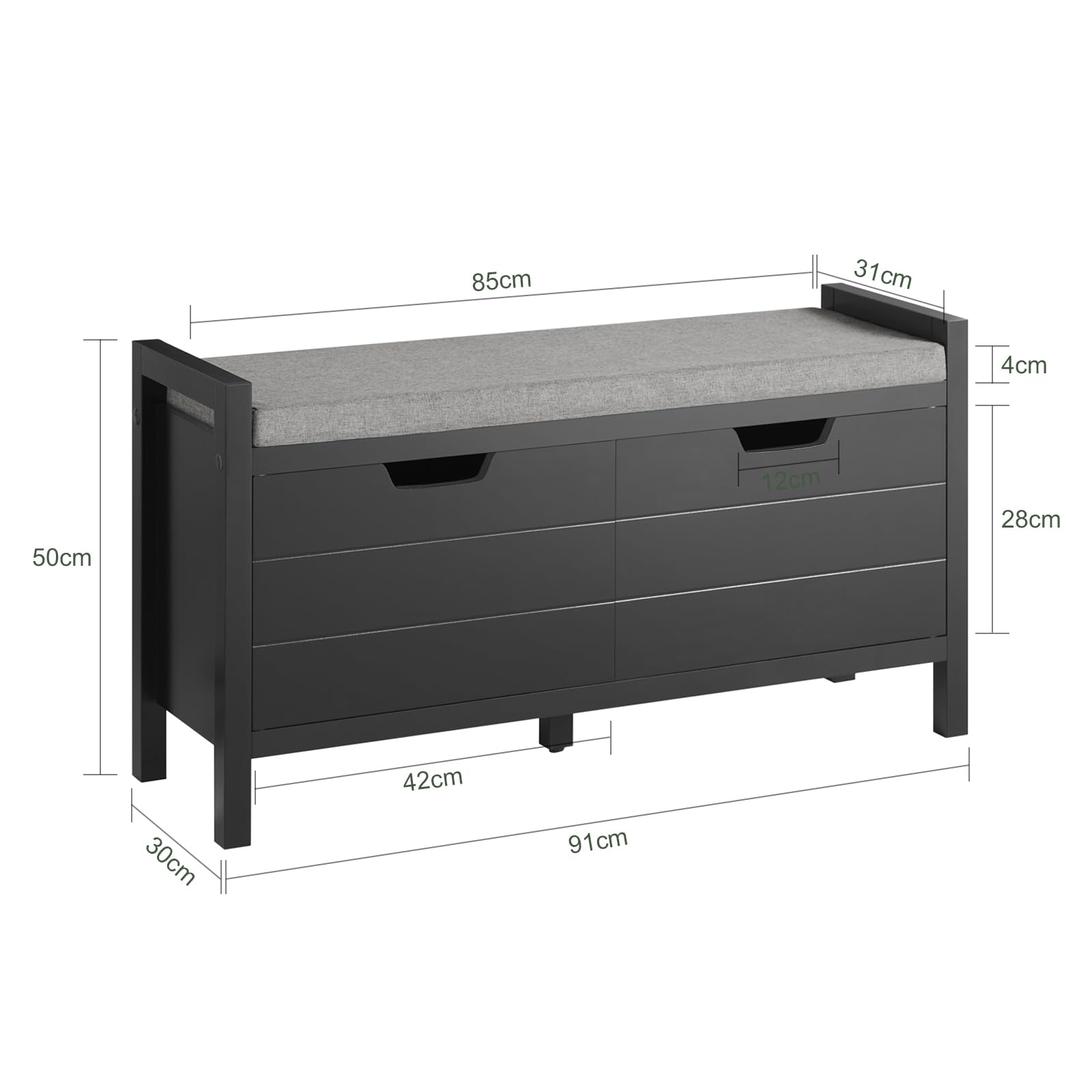 SoBuy Banco Zapatero con Asiento y Almacenaje - Zapatero Entrada Recibidor con 2 Puertas Blanco para Recibidores de Entrada, Dormitorio o Pasillo - Capacidad 150kg 91x30x50cm Negro FSR63-II-SCH
