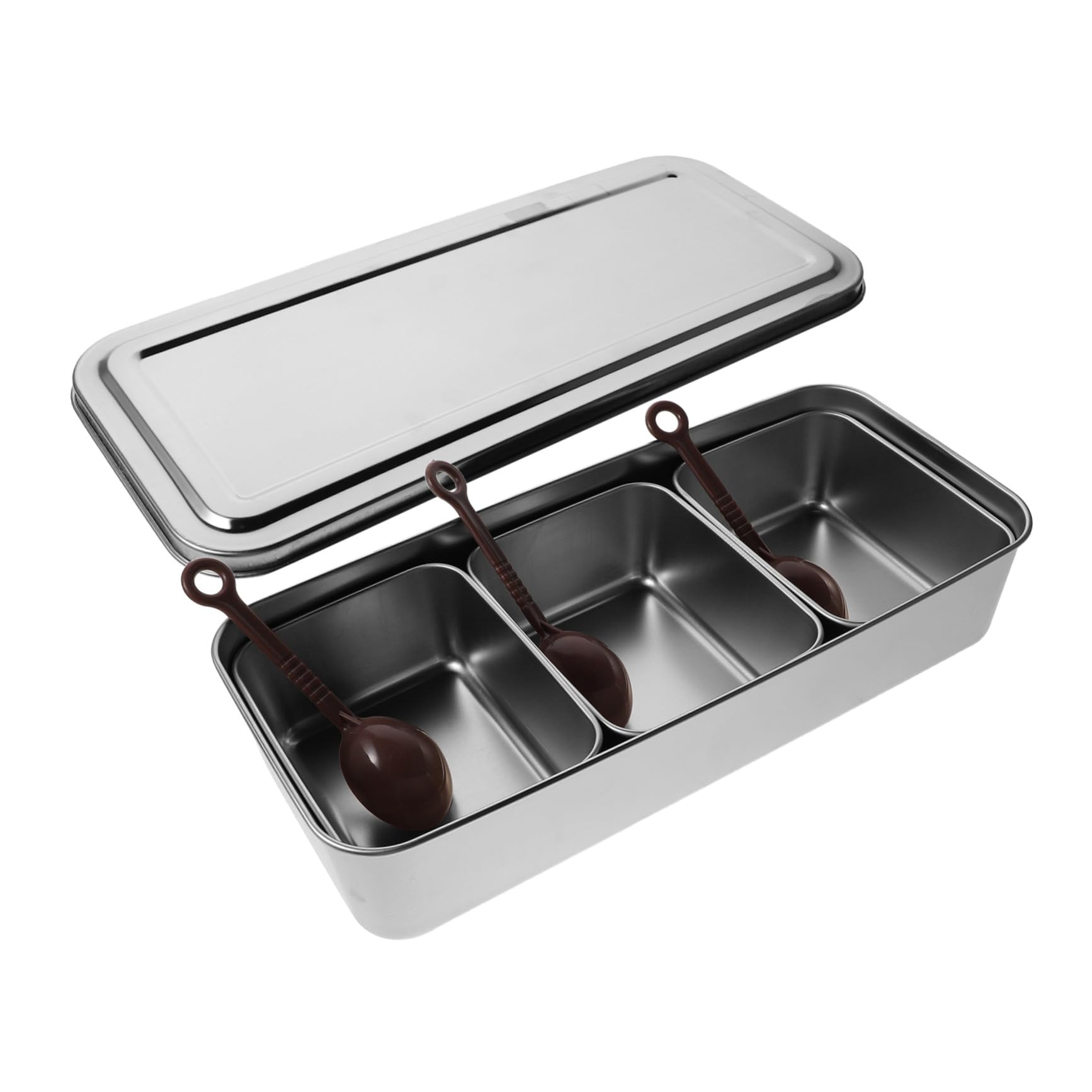 Ipetboom Scatola per Condimenti in Acciaio Inossidabile con 3 Scomparti, Coperchio e Cucchiaio, Organizzatore Compatto per Spezie da Cucina con Facile Pulizia e Accesso Rapido