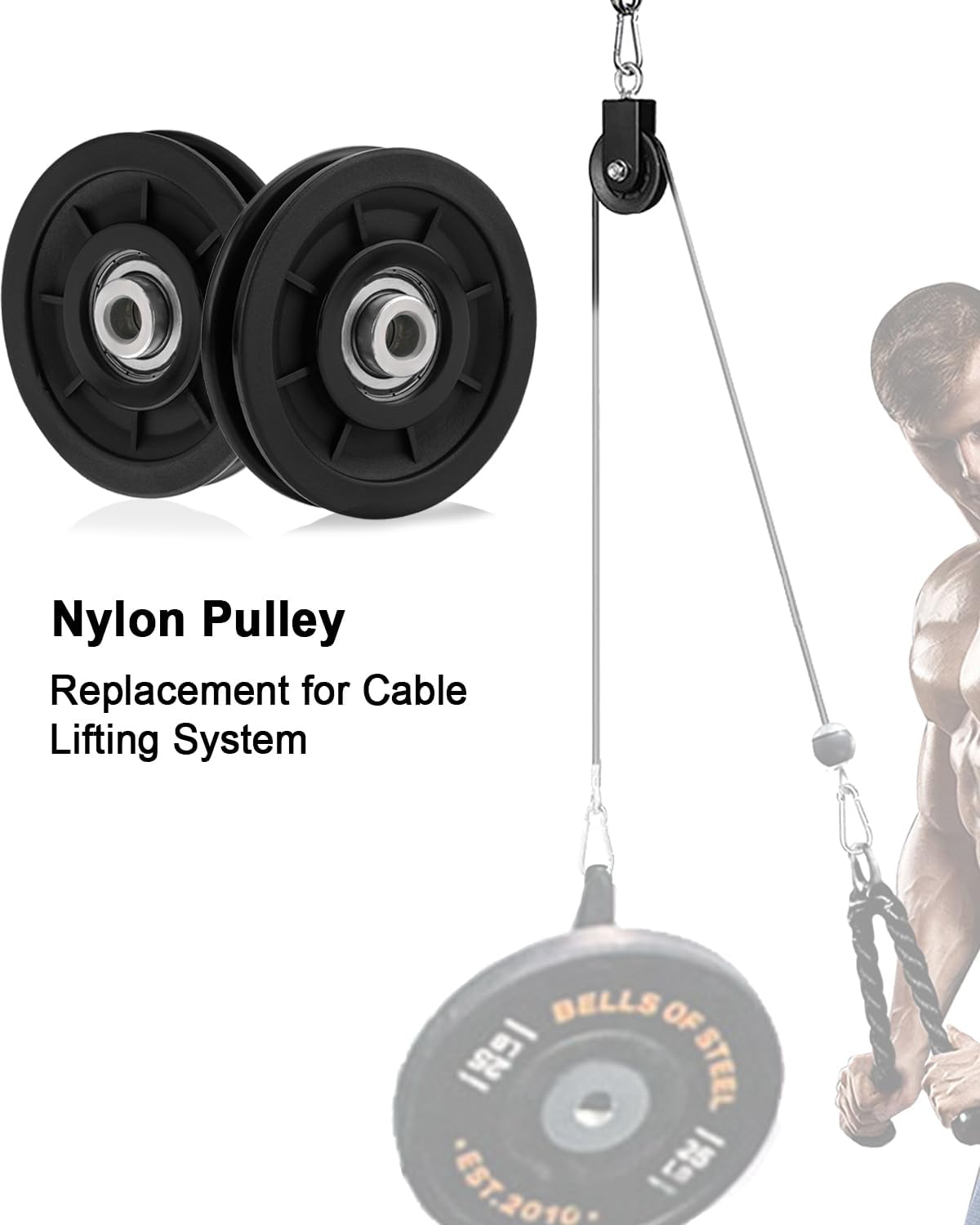 Pulley Wheel Bearing 90mm Nylon - Universal Pulleys for Gym Cable Machine Smith Machine Garage Barn Door Parts Weight Lifting System Replacement LAT Pulldown Attachment (6, Silver Center)