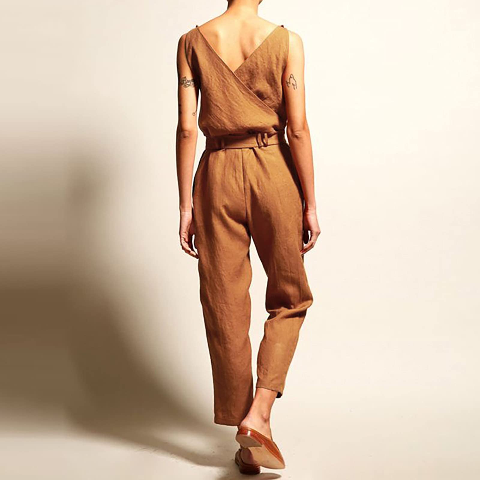 Tute da Donna Pagliaccetti Larghi in Lino Tuta in Cotone Pantaloni Larghi Jumpsuit Donna Estivo Tuta Tutina Elegante Tuta Vita Alta Tuta Scollo V Monopezzi Tutine Elegante Tuta Donna Casual