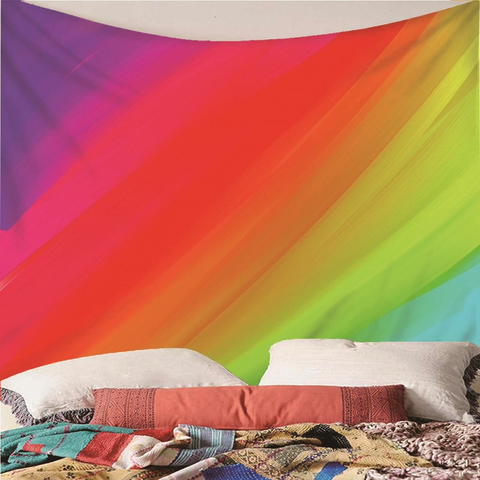 Aotiwe Dekoracje do sypialni na ścianę, dekoracje ścienne tęcza wzór poliester wiele kolorów 150 x 150 cm do wnętrz