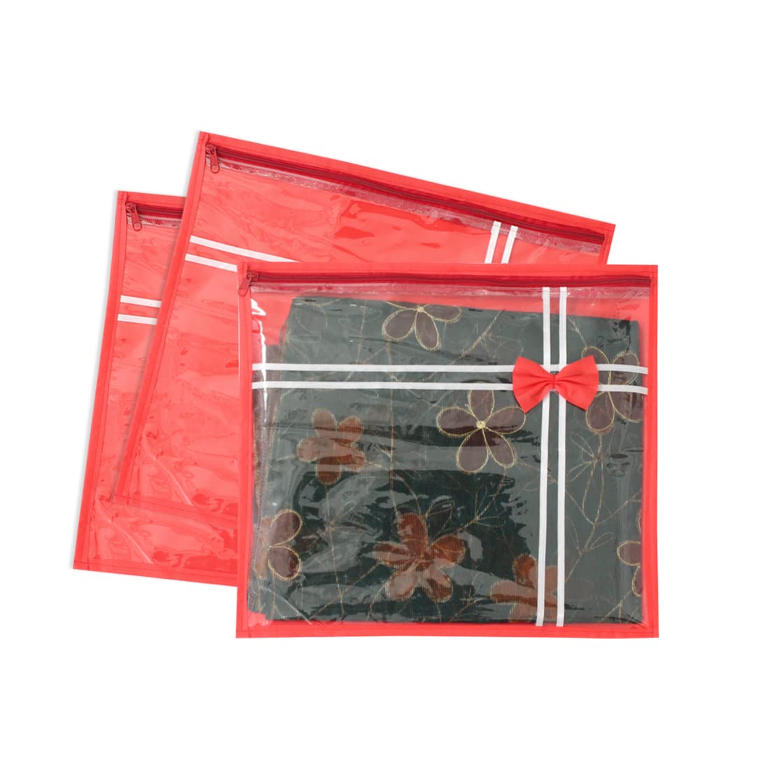 PrettyKrafts Flower Design Top Transparent Single Saree Cover/Bag for Wardrobe/Organizers for Clothes/Storage Bag With Zip/Pouches for Packing New Sadi/Size(15 × 15 Inches), Set of 3 (Red) (B0C5JKBRV6) Amazon Price History, Amazon Price Tracker