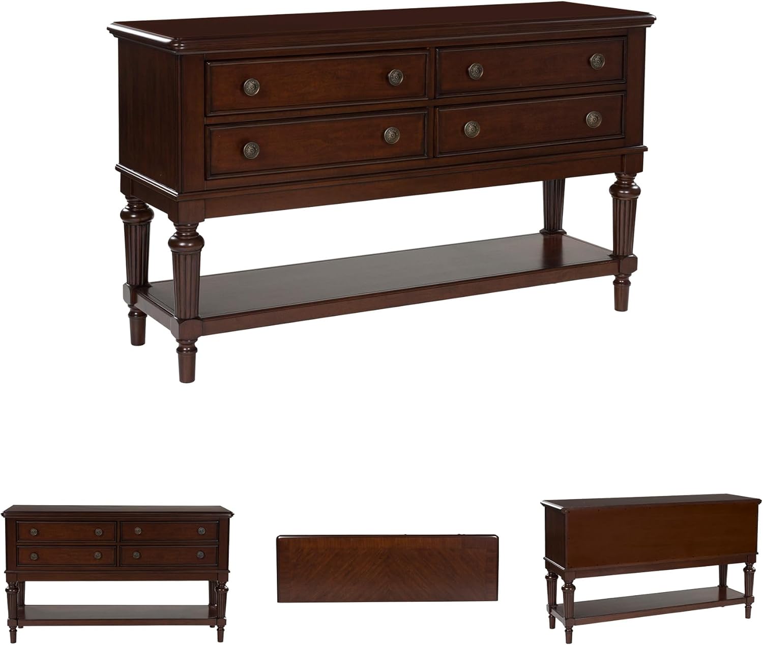 Signature Design by Ashley Lavinton Classic 4-Drawer Dining Server with Open Shelf, Dark Brown