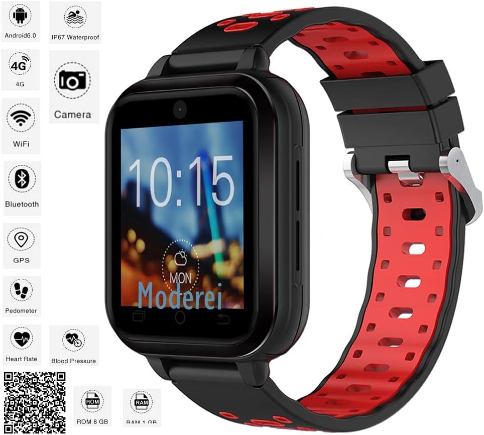 Finow Q1 Pro Android Smart Watch - 4G, 1.54 Inch Touch Screen, Pedometer, Heartrate Sensor, Android 6.0, 2MP Camera (Red)