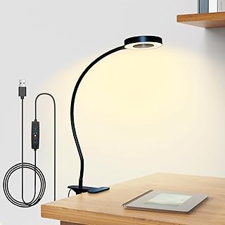 Clip on Desk Lamp,Desk Lamp with Clamp, 7W Clip Reading Light,Flexible Gooseneck Lamp with 3 Color Modes 10 Brightness, USB Clip Light for Desk, Headboard and Video Conferencing