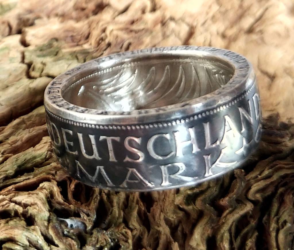 Coinring, Münzring, Ring aus Münze (1966 Heiermann - Silberadler - 5 Mark), 625er Silber - Double Sided coin ring - verschiedene Größen, Ihr handgeschmiedetes Unikat