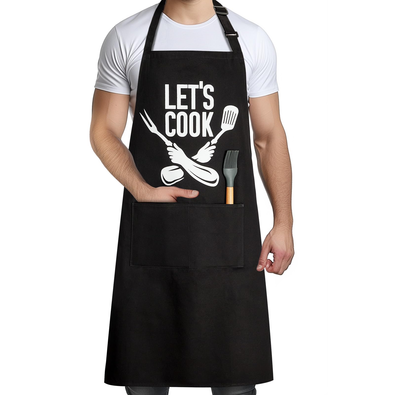 SyntusChef Apron for Men Women Kitchen Cooking Apron with Pockets, Adjustable Bib Aprons Stain Resistant, 1 Pack