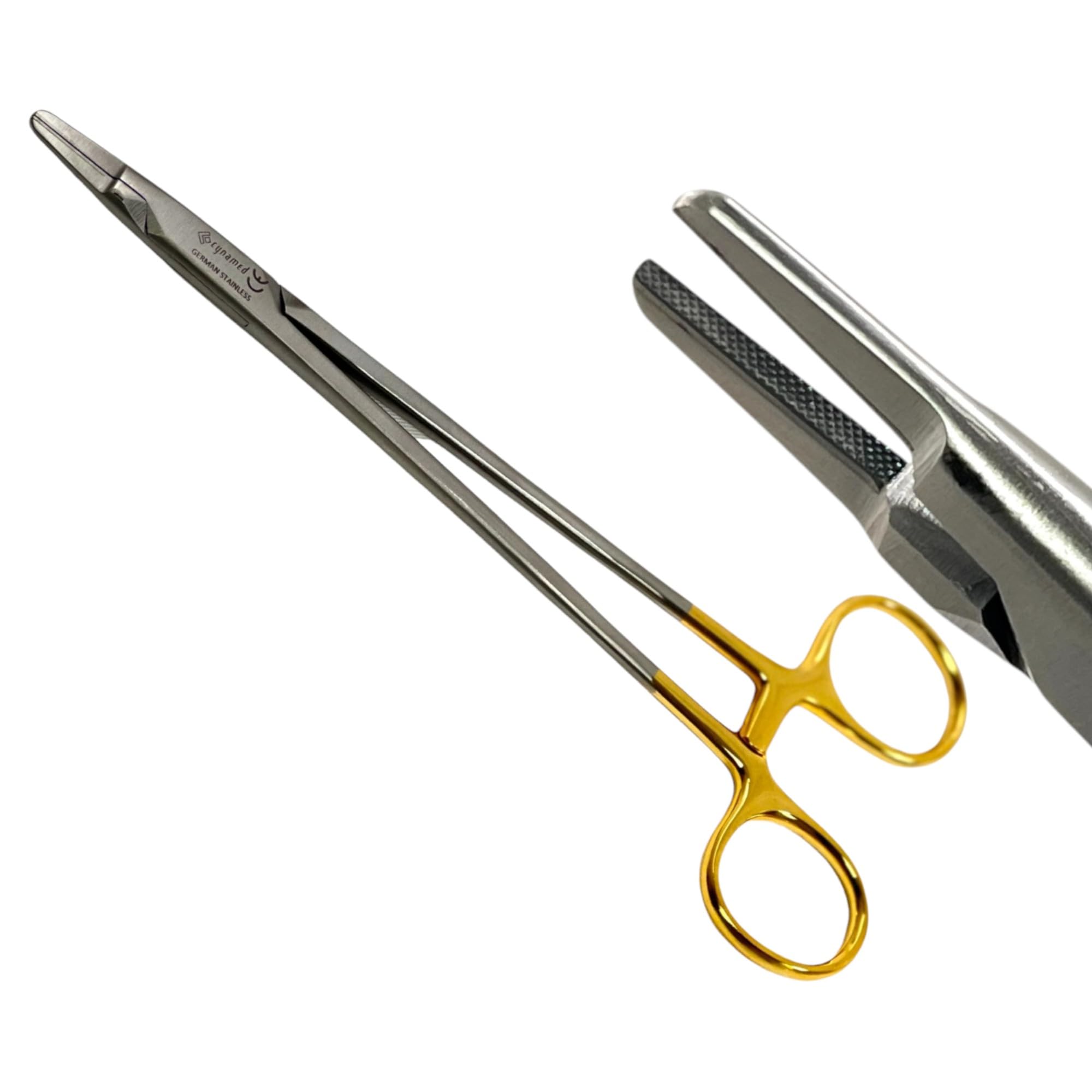 8in TC Ryder Needle Holder with Gold Handle, Tungsten Carbide Inserted Jaws Needle Driver - German Stainless Steel Dental