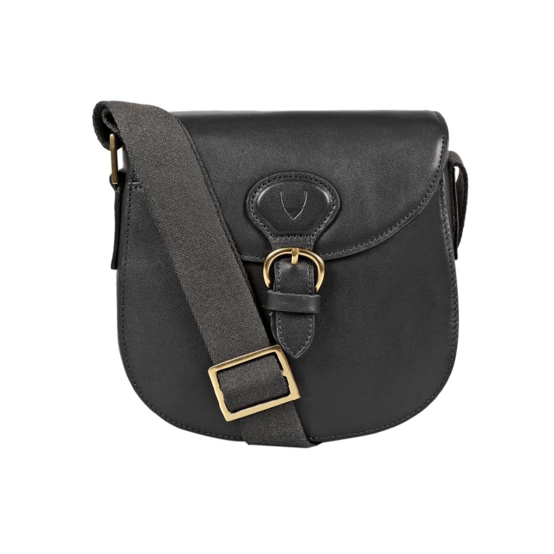 Petra Leather Crossbody Bag with Saddle Shape and Faux Buckle Closure