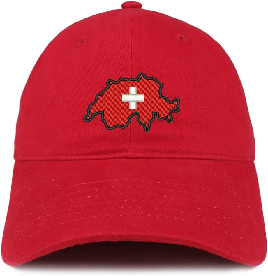 Trendy Apparel ShopSwitzerland Map Flag Embroidered Cotton Dad Hat, Red, One size