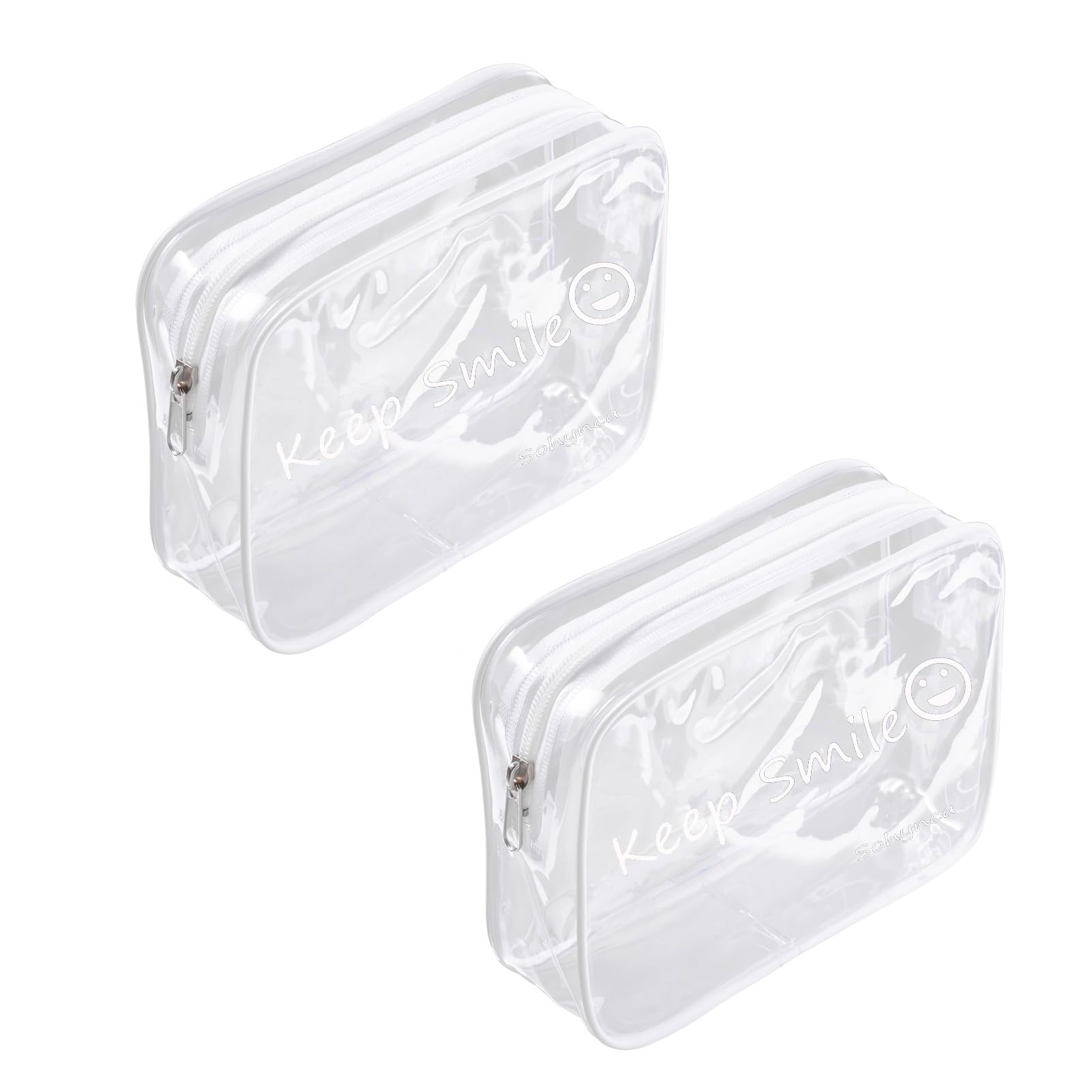 2pcs Clear PVC Toiletry Bag Transparent Waterproof Cosmetic Bag Minimalism Makeup Bag Small neat Cosmetic Pouch Summer Beach Purses Organize (Smile