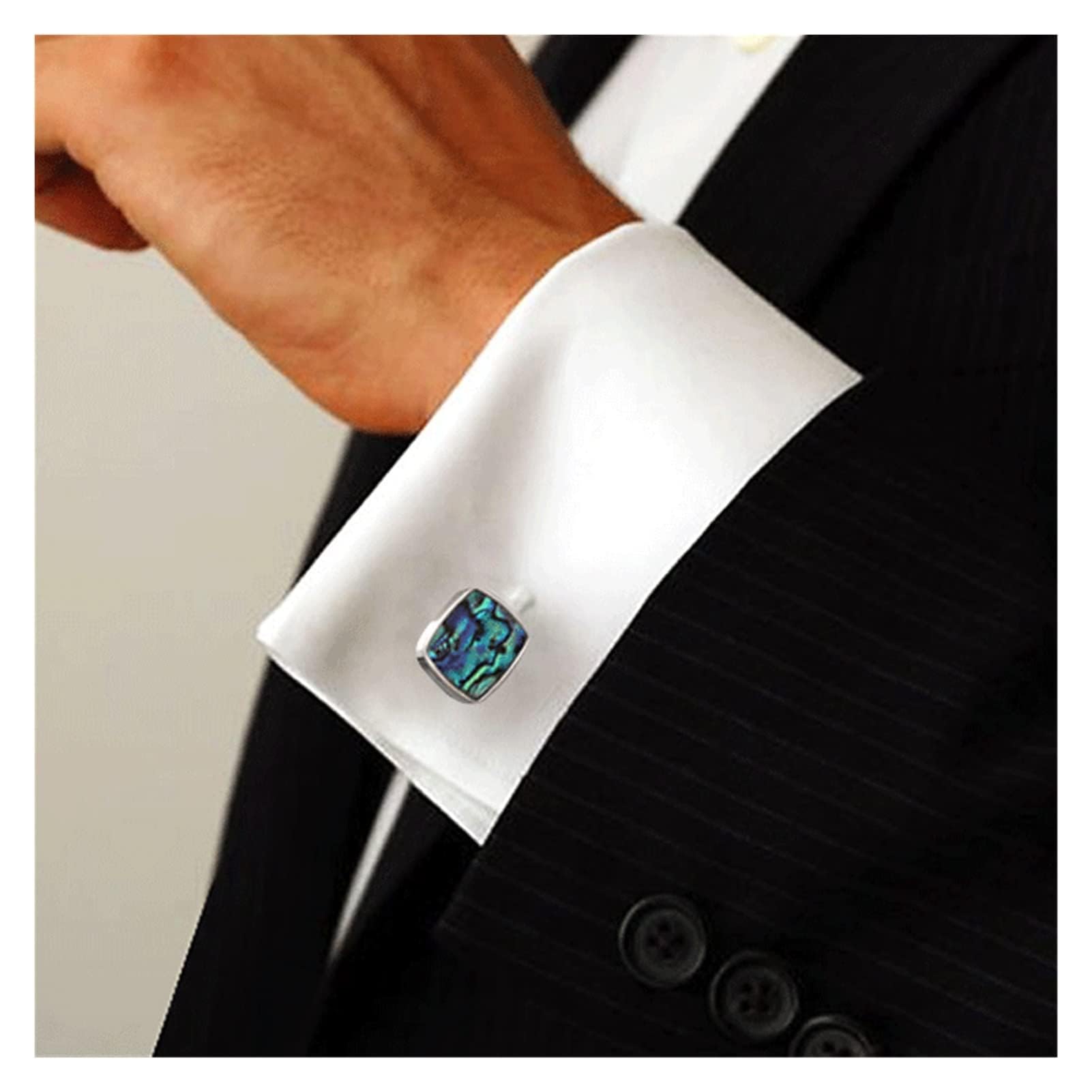 Joyería Gemelos para Hombres Gemelos Concha Natural Concha De Mariposa Azul Caja De Regalo para Hombres Gemelos para Camisa Camisa con Clavos Gemelos para Traje (A)