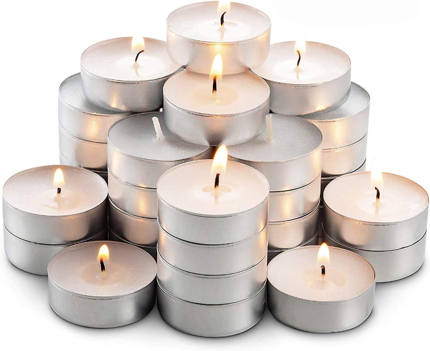 Propsicle (Pack of 50) Unscented Smokeless 2.5 Hours Paraffin Wax White Tea Light Candle Set for Home Party Decor Diwali Decoration Kit