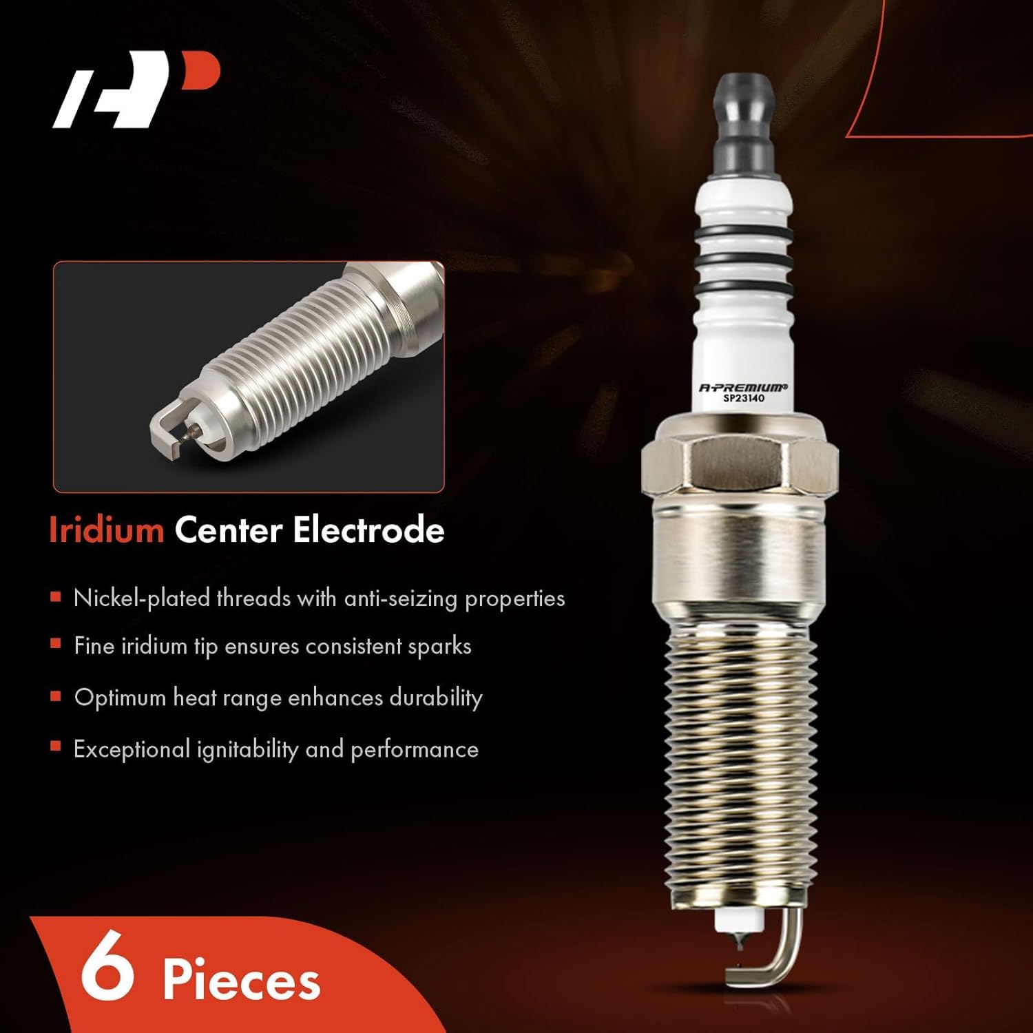 A-Premium Iridium Platinum Spark Plugs Compatible with Jeep Wrangler & Dodge Grand Caravan, Charger, Avenger, Caravan, Magnum, Stratus & Chrysler Town & Country, 300, Sebring, Voyager, Pack of 6
