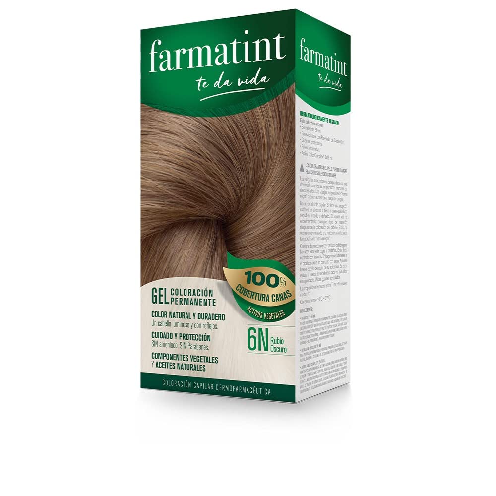 Farmatint Permanent Hair Colour 6N Dark Blonde, Natural Hair and Lasting Colour, Ammonia Free, Paraffin Free, Silicone Free, 135 ml