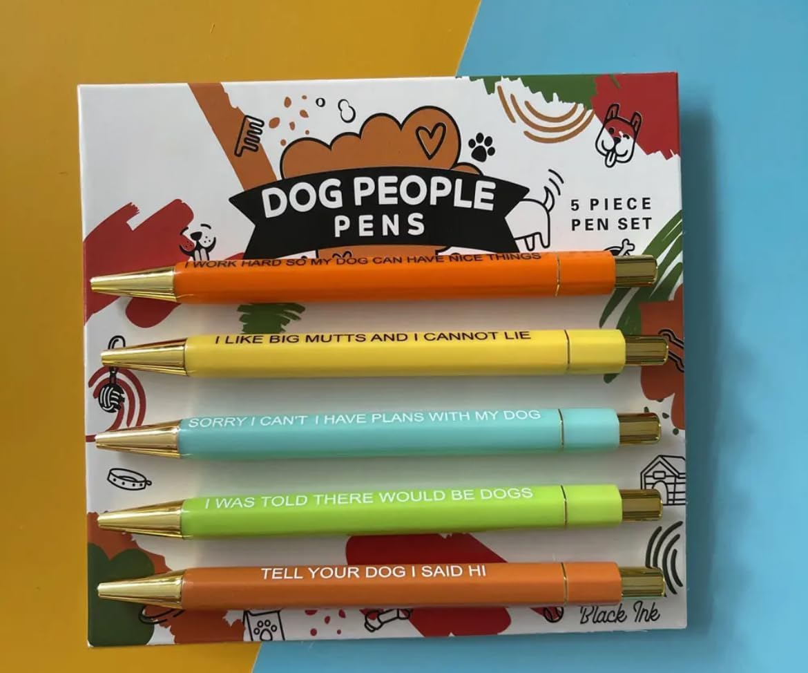 Oneser Funny Dog Pens 5-Pack Set Black Ink Ballpoint Writing Pens with Sarcastic Sayings Gifts for Dog Lovers Mom Dad Vet Tech Office Supplies