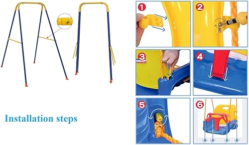 Miniatura 5 de Juego de columpios 3 en 1 para niños pequeños, columpio para bebé para interiores y exteriores con soporte de metal plegable, asiento de columpio