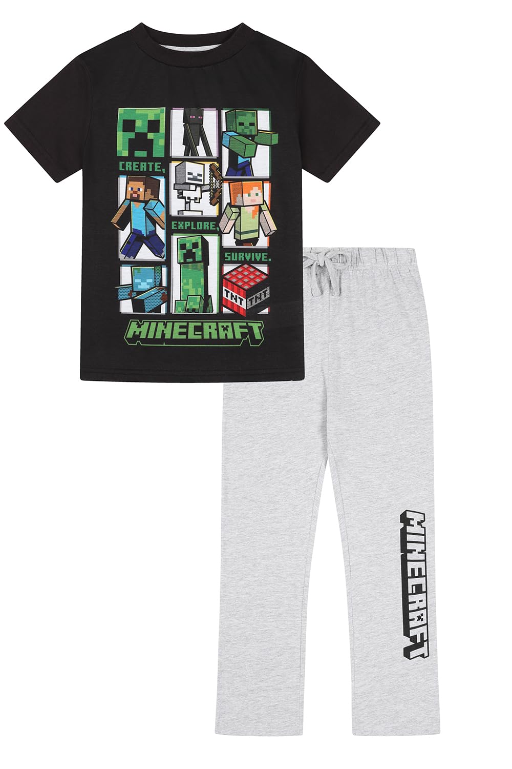 Minecraft Boys Black Girls Long Gaming Kids Pyjama Set (12-13 Years)