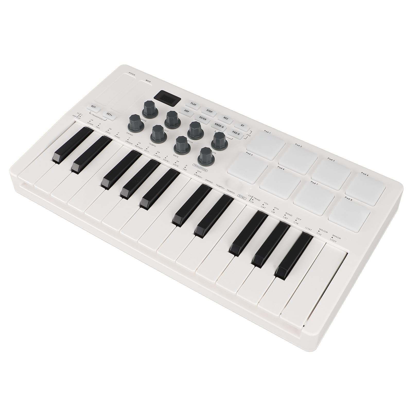 SUNGOOYUE Controlador de Teclado MIDI de 25 Teclas con 8 Pads para Software de Producción Musical, Producción de Estudio, Conexión BT/cable para Mayor Flexibilidad, Material ABS