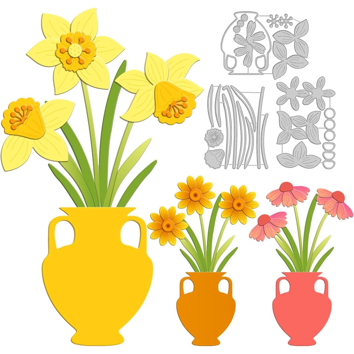 JIHFOHHA 3Pcs Daffodil Daisy Flower Vase Cutting Die Embossing Metal Dies Cut for DIY Scrapbooking Album Decorative Paper Crafting Card Making