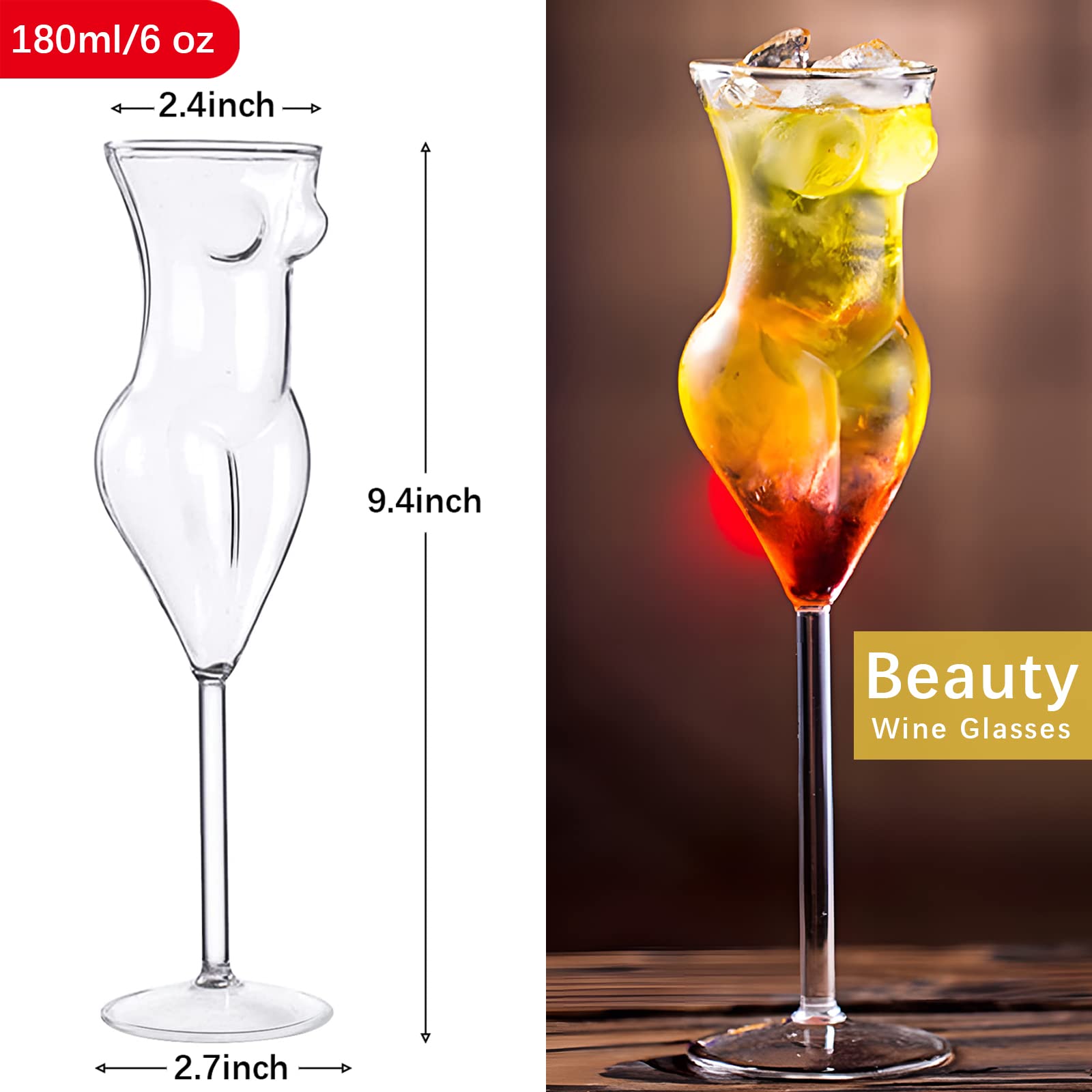 Juego de 4 copas de vino para el cuerpo, copas de cóctel creativas, de 170.1 g, para whisky, copas de champán, para fiesta nocturna de dama, hogar, bar