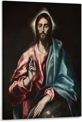 El Greco - Póster de Salvator Mundi El Salvador de El Salvador, pintura decorativa en lienzo, arte de pared, para sala de estar, dormitorio, 12 x 18