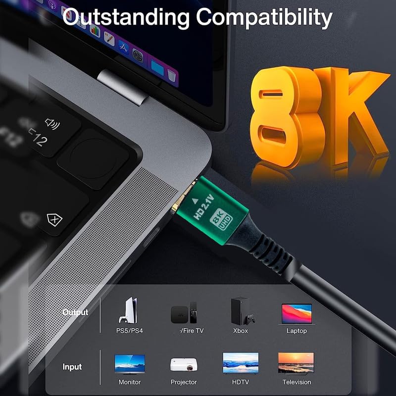 Image of COOLCOLD HDMI 2.1 Cable 3 Meter | 8K /4K Ultra High-Speed HDMI Cord 48Gbps 1ms | 8K@60Hz 4K@120Hz HDR10+ ARC eARC DTS:X | Compatible with TV, Monitor, Gaming PC, Laptop, Soundbar, Mac (Black)