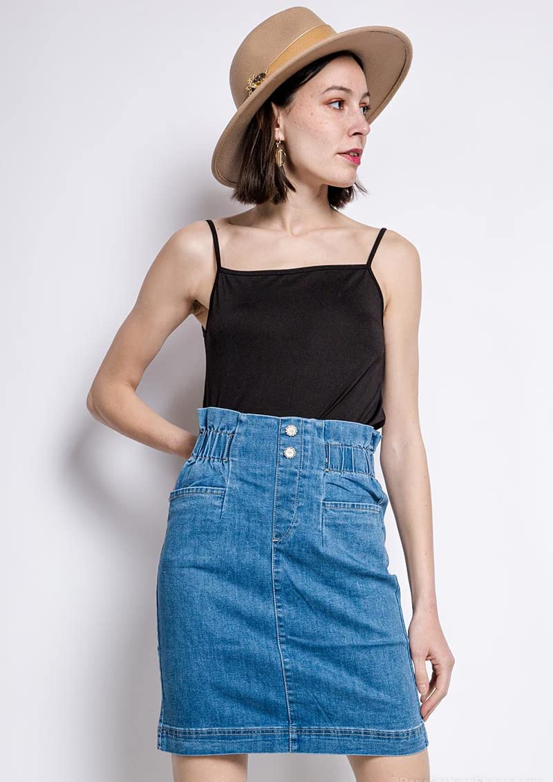 Van Der Rich ® - Gonna in Denim Pull on al Ginocchio con Elastico in Vita - Donna