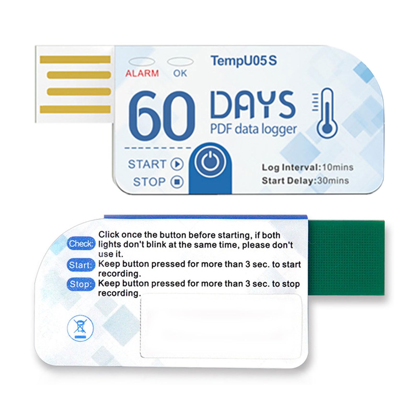 Registratore dati temperatura USB con 10000 punti Registratore temperatura monouso per 60 giorni per registratori stoccaggio e trasporto Registratore monouso della catena del freddo