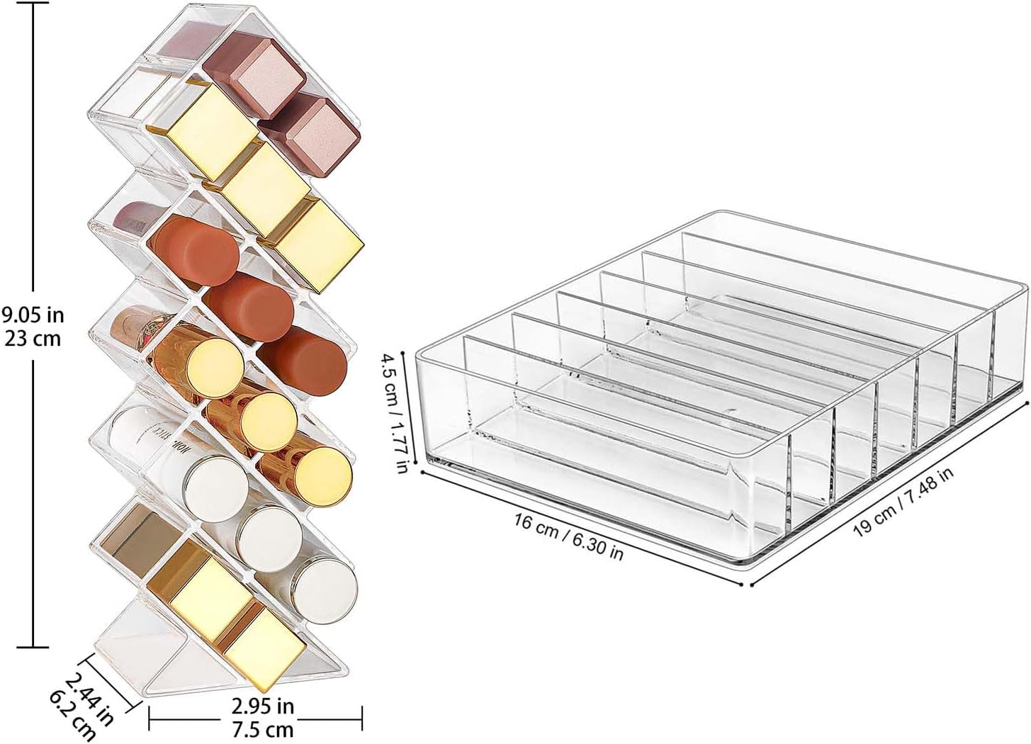JessLab Lipstick Organizers (16 Slot) Bundle with Palette Organizer (7 Slot) image 2