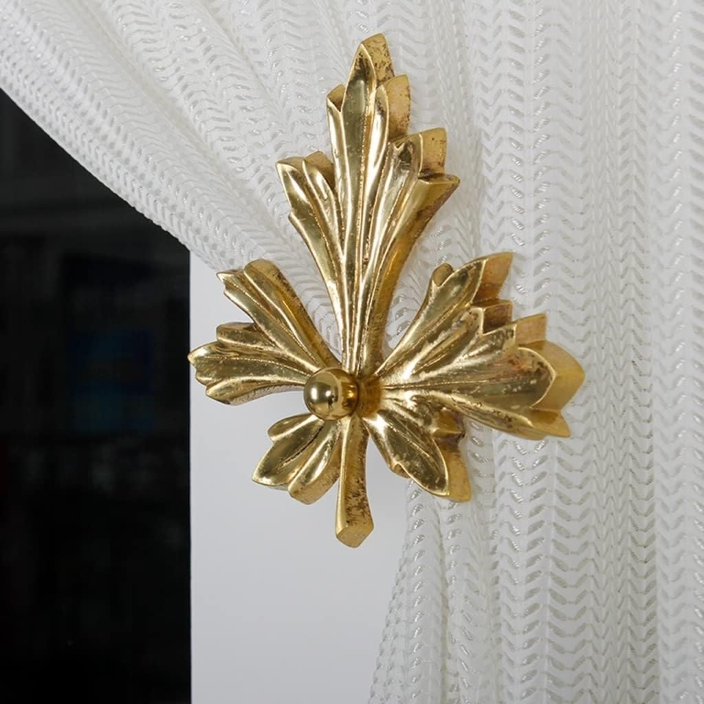 Crochets de Rideaux, embrasses, Sculpture Vintage en Forme de Feuille d'érable, Fixations murales en Laiton, Crochet Mural (Laiton, Lot de 2).,Brass 2 Pcs