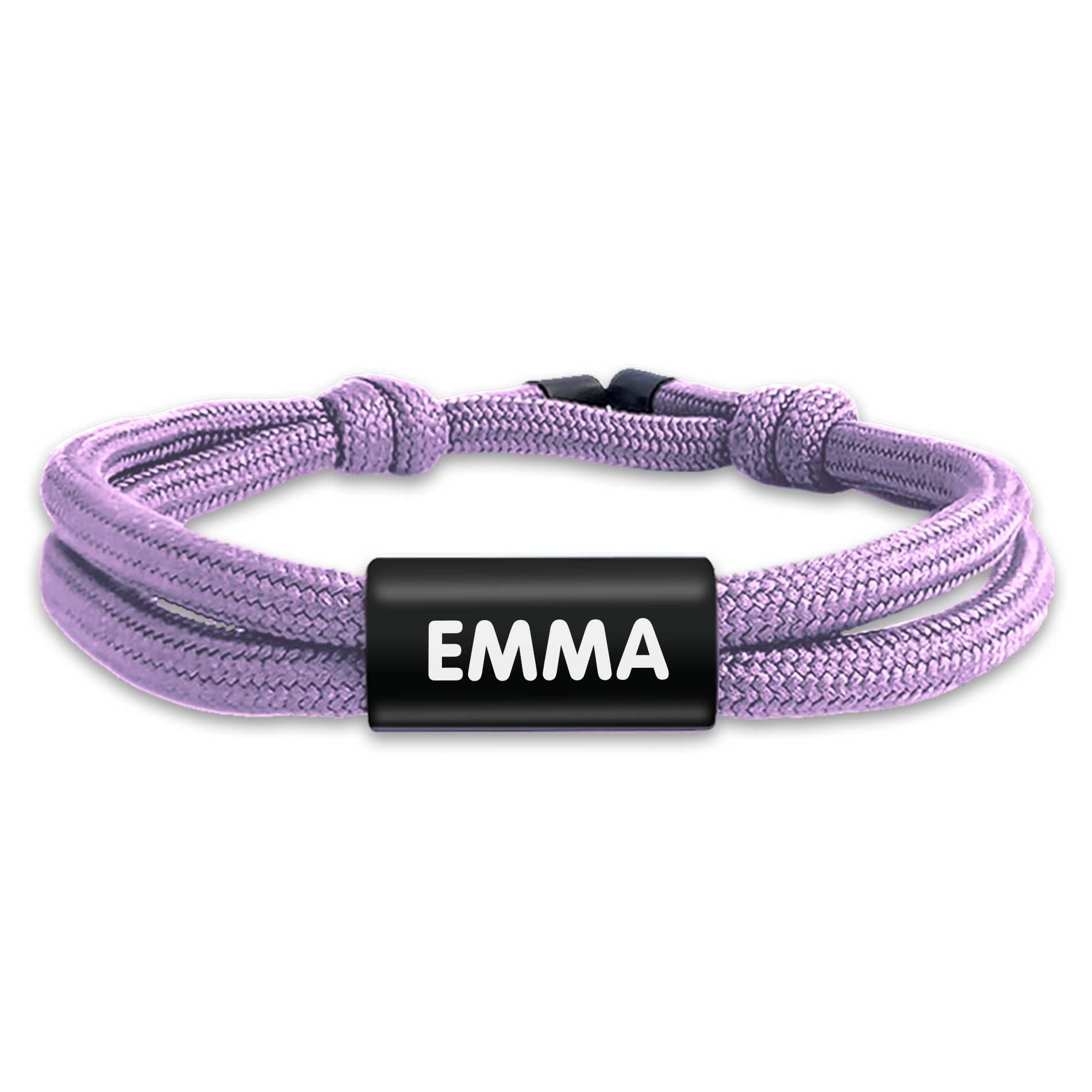 EASY2NAME - Personalised bracelet for boys & girls – Bracelet personalised for children – Braided fabric ribbon customisable with 2 lines of text. (Lilac)