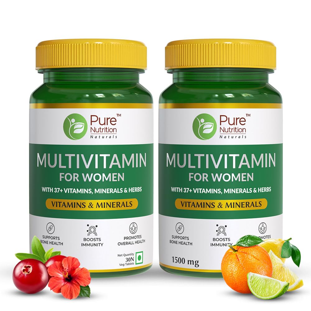 Pure Nutrition Multivitamin for Women | Biotin, Calcium, Vit C, D3, B12, B6, Cranberry, Alfa Alfa, Shatavari | Supports Immunity, Energy, Skin, Hair, Nails, Bone & Overall Health, 30 Veg Tabs (Pack 2) (B0BB9MVFFQ) Amazon Price History, Amazon Price Tracker