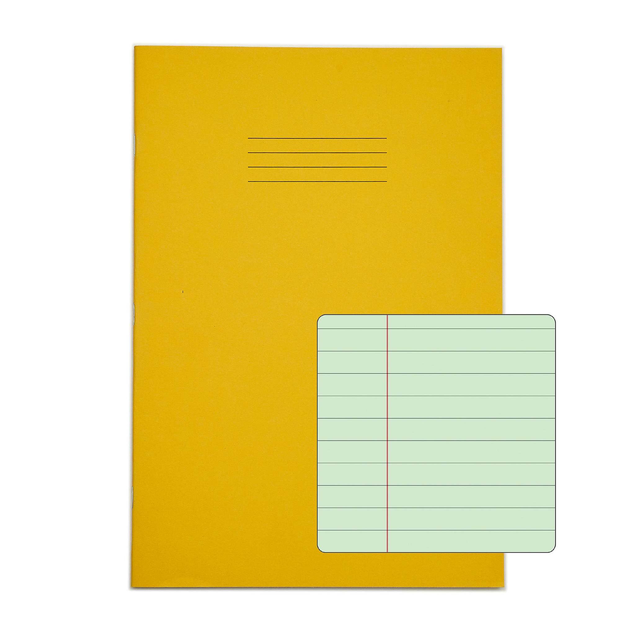 Rhino A4 Tinted Exercise Book, Yellow Cover with Green Coloured Paper, 10 Pack - Image 2