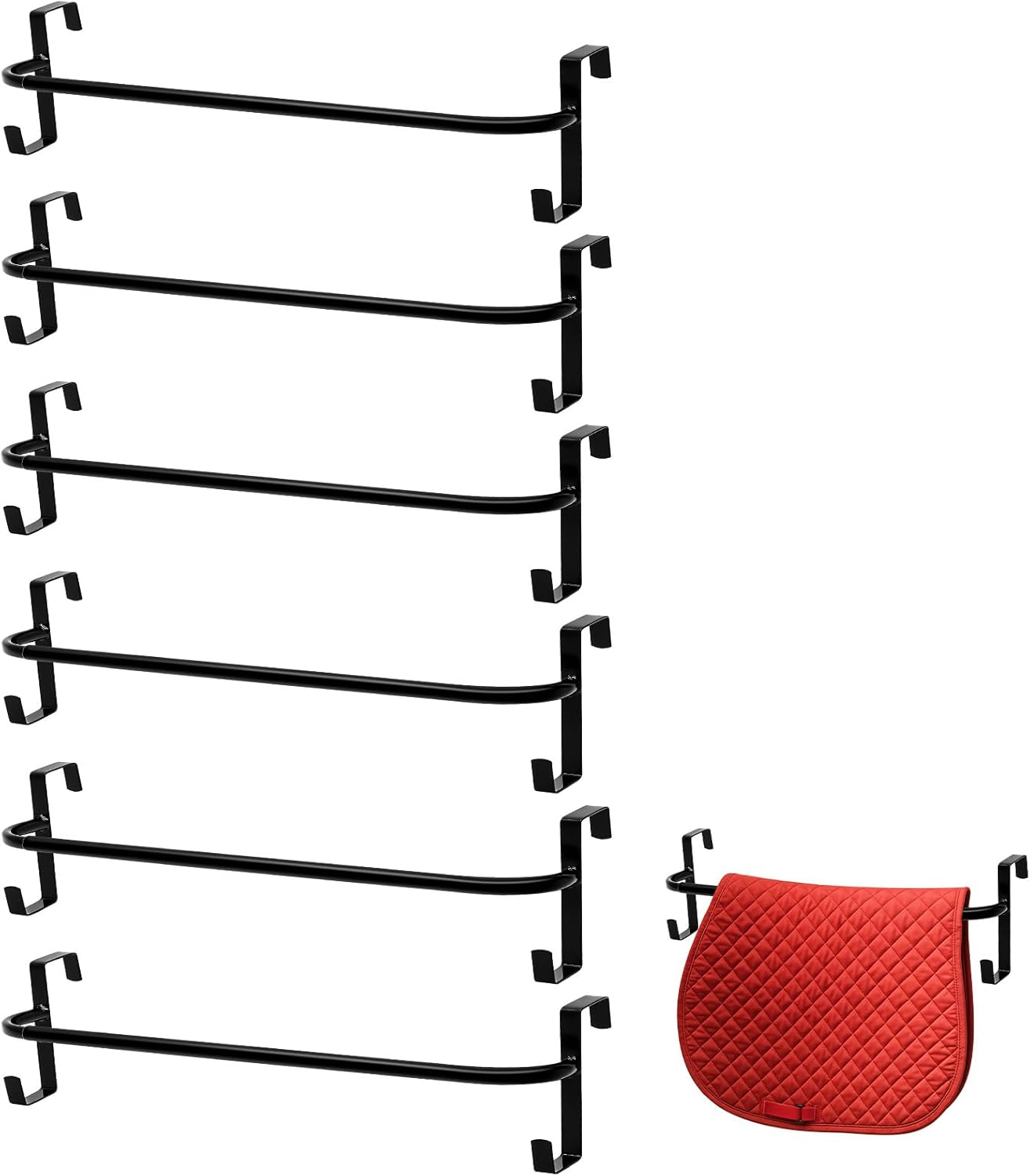 6 Pcs Blanket Rack with Tack Rack 34 Inch Portable Saddle Blanket Bar Holder with Hooks for Hanging on The Stall Adjustable Length No-Drill