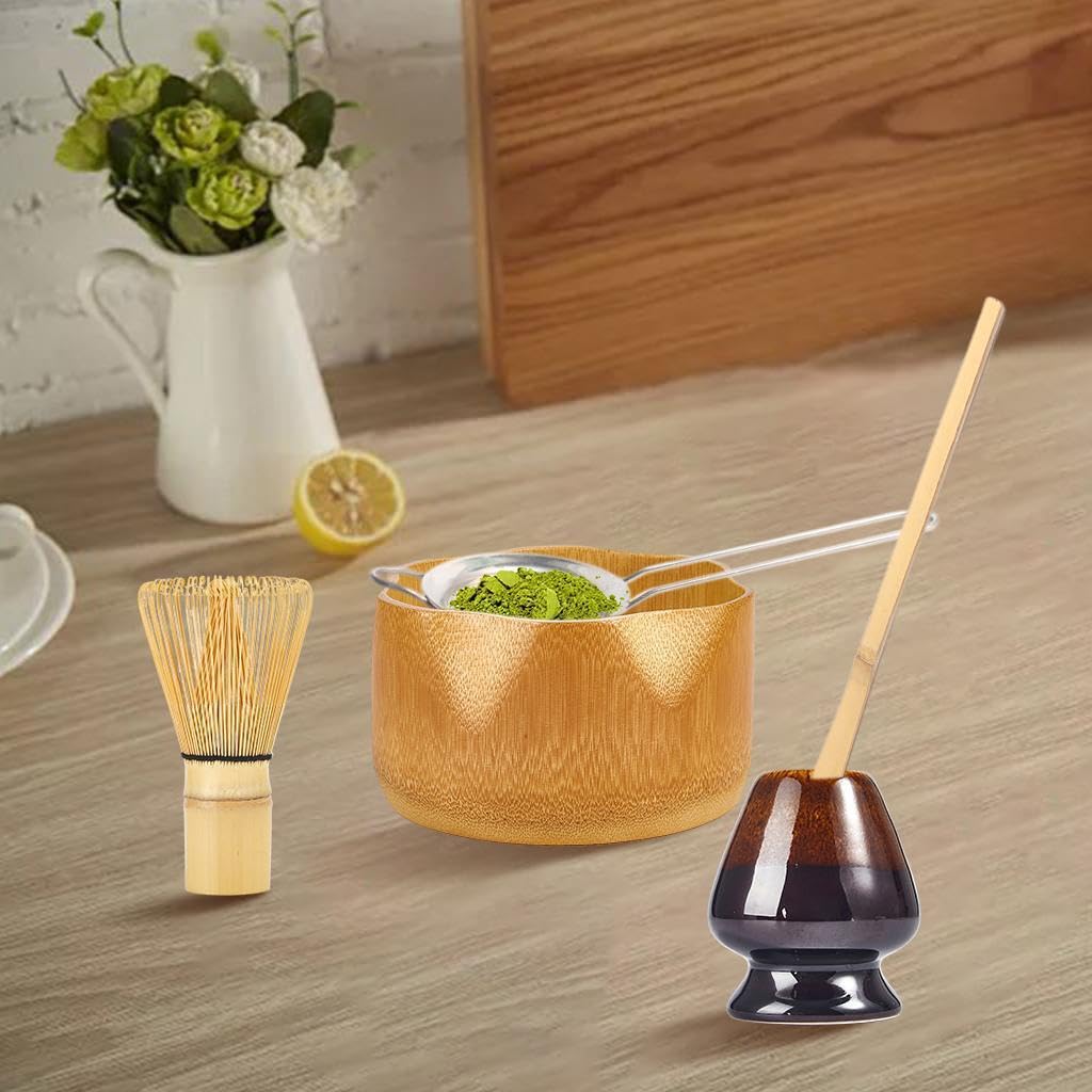 Juego de té Matcha esencial de 5 piezas para conocedores principiantes del té, Cuenco de bambú