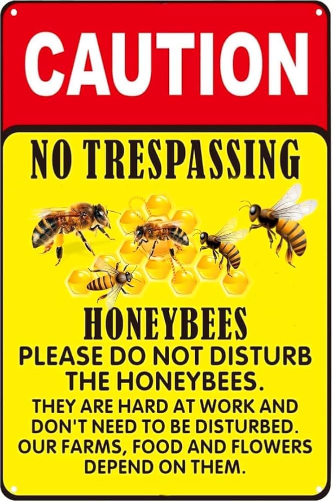 Caution No Trespassing Honey Bees Warning Rustic Tin Signs For Garden Home Farm Bars Cafes Indoor Outdoor Decor Gift For Women Men 8x12 Inch
