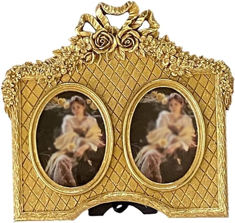 Resin Frame, Gold Border, Oval Shaped Picture, Decorative Combination
